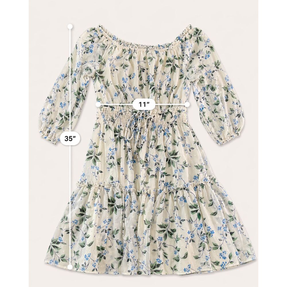 Ryan Michelle White Blue Floral Off Shoulder Smocked Waist Dress PS - Picture 2 of 7